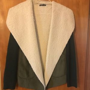 Stitch Fix wool cardigan sweater with olive suede